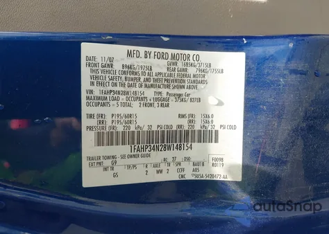 2008 Ford Focus S z USA, uszkodzony, nr VIN 1FAHP34N28W148154